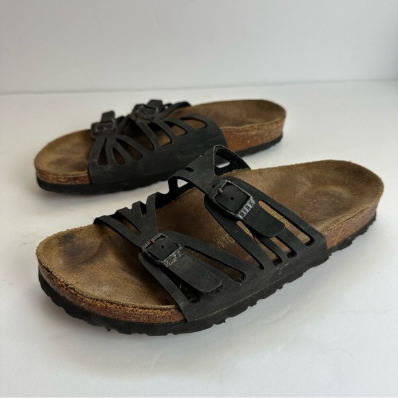 Birkenstock Granada Sandals Women's Size 7 Shoes Black Leather Open Toe Buckle - Picture 5 of 9